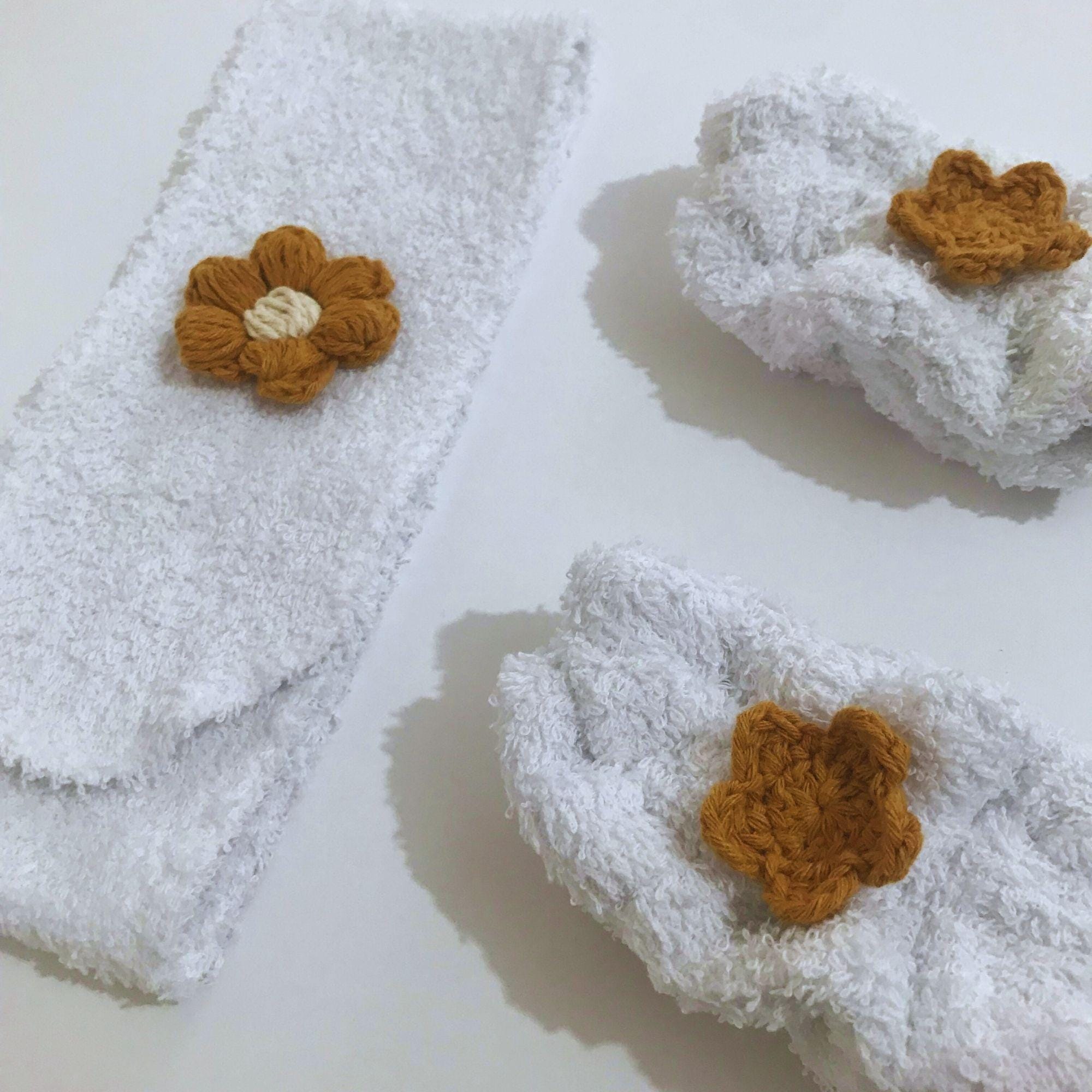 Towel Headband & Wristband Set: Cotton Spa Skincare Sweatband Bracelets Flowers