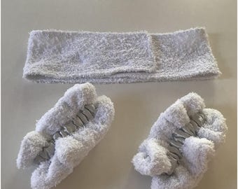 Spa Set1, Handtuch Stirnband & Manschettenbänder, Elastische Armbänder, Armbänder mit Silberband, Geschenkset