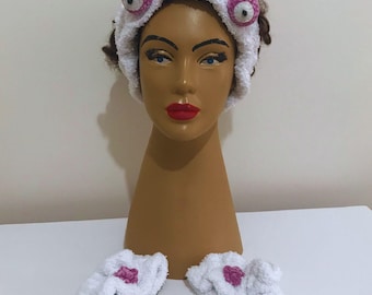 Handtuch Haarband & Armband Set: Elastische Baumwolle Spa Hautpflege Schweißband Armbänder Augenblume