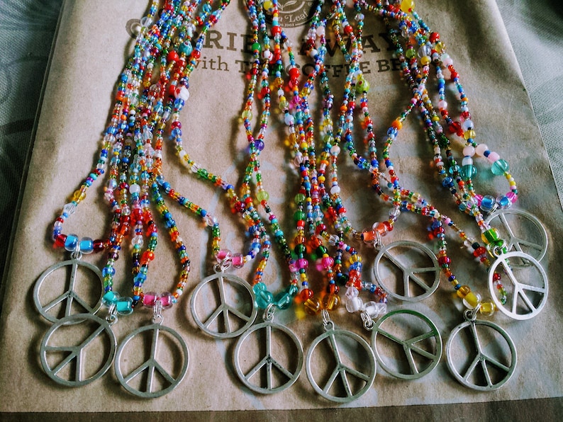 Peace Sign Necklace Hippie Love Beads Hippie Beads Made To Etsy