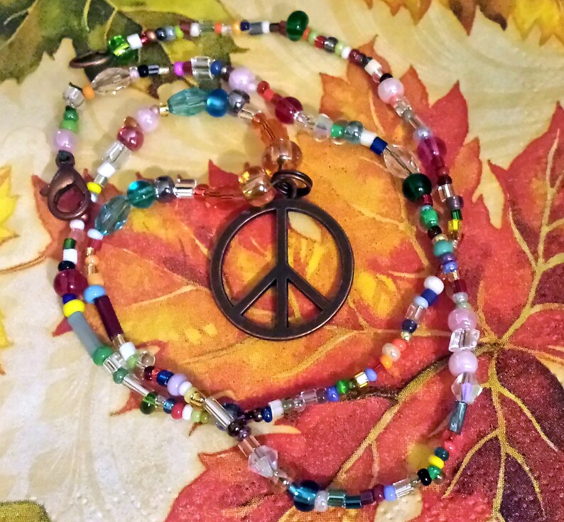 Peace Sign Necklace Hippie Love Beads Hippie Beads Made To Etsy