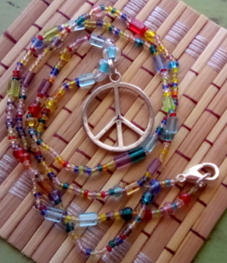 Peace Sign Necklace Hippie Love Beads Hippie Beads Made To Etsy