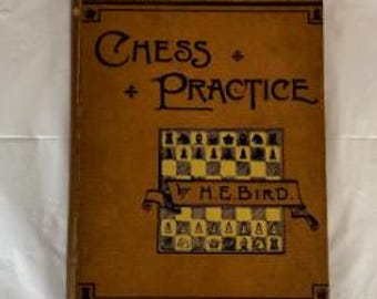 Quaderno di pratica di scacchi firmato Compton Ellis da H.E. Bird, copertina rigida, 1892, antico