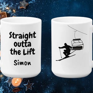 Taza de esquí personalizada - Taza de café de esquí personalizada - Regalo para esquiadores, tazas divertidas para después de esquiar, regalo de esquí para hombres, taza con nombre personalizado, regalos con temática de esquí