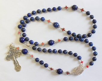 Greek Catholic Rosary Lapis Lazuli Heavy Sterling Silver Memento Mori