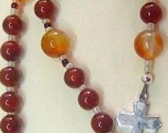 Mini Anglican Episcopal Rosary Carnelian and Sterling Silver