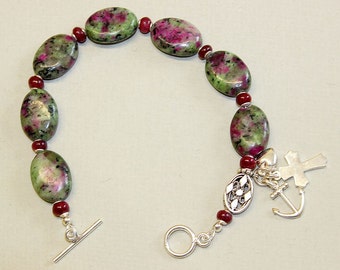 Anglican Episcopal Rosary Bracelet: Ruby Zoisite, Ruby & Sterling Silver - rare