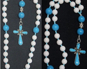 Anglican Episcopal Rosary Prayer Beads : White Jade, Turquoise and Sterling- Rare and Unique