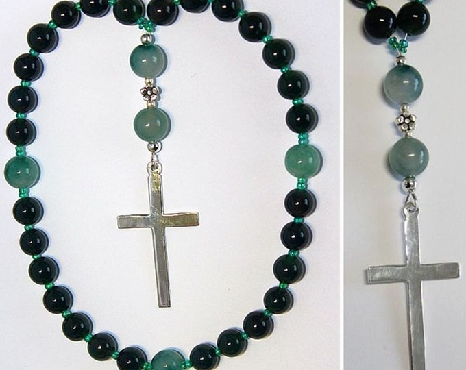 Featured listing image: Anglican Episcopal Rosary Prayer Beads : Green Jade, Tree Agate  and Sterling Silver