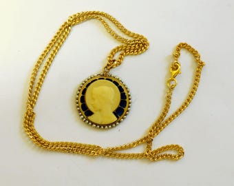 18 K Gold Plique-à-Jour Pendant Medal of Virgin Mary In Dieppe Work With Pearls & Monogram Pristine from 1921 - Very rare