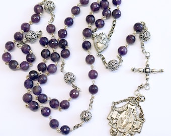 Antique Catholic Rosary Amethyst and Sterling Early 20th Cent- Marian Congregation XX Rarity