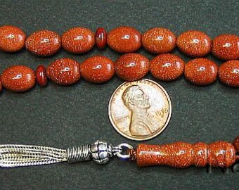 Prayer Beads Tesbih Gebetskette Brown Goldstone & Sterling Silver Complete and Perfect