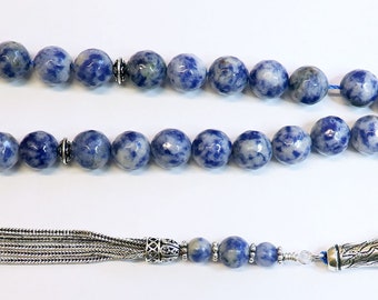 Luxury Prayer Beads Tesbih Rosary AA Grade Faceted Sodalite and Sterling Silver - Top Quality - Collector's