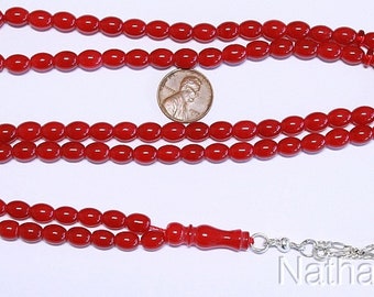 Islamic Prayer Beads Tesbih Gebestkette 99 Beads Natural Red Jade & Sterling Silver