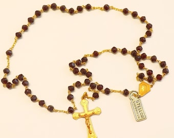 Catholic Vintage Rosary New Old Stock Garnet and Gold Plated Exquisite Series N0. 7