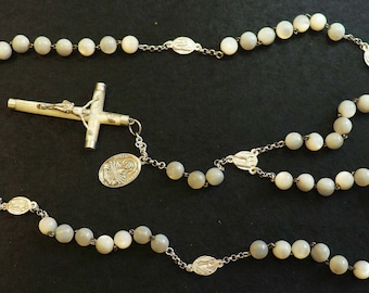Early 20th Cent. Very Rare Antique Rosary of our Lady of 7 Sorrows, MOP and Sterling Silver - Large Item