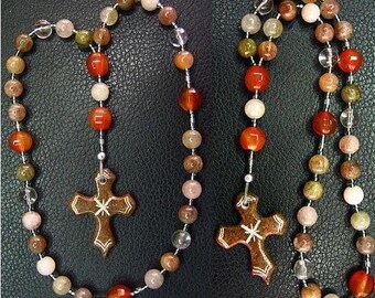 Anglican Episcopal Rosary Rutile Quartz, Carnelian and Serpentine