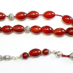 Greek Komboloi Large Oval Carnelian & Sterling Silver - Worry Beads