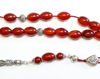 Greek Komboloi Large Oval Carnelian & Sterling Silver - Worry Beads