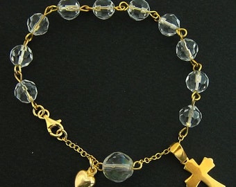Catholic Rosary Bracelet Vintage Bohemian Crystal and Gold