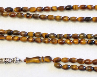 Islamic Prayer Beads Gebetskette 99 Oval Tiger Eye & Sterling Silver