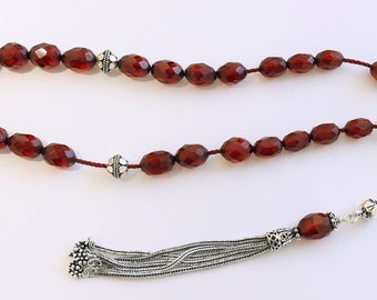 Rare Diamond Greek Komboloi, Worry Bead Strand, 1930's Cherry Bakelite, Genuine Misbaha Stress Relief, Sterling Silver Tesbih, TESTED XXR