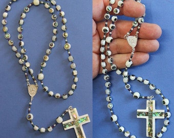 Catholic St  Rita Rosary Troca Shell Inlaid w Paua Hand Made Beads - Unique