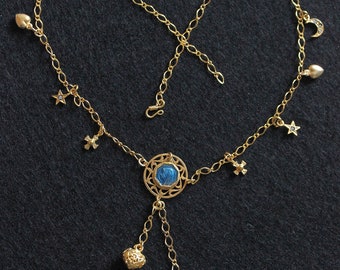 Vermeil  Enamel Necklace with Vintage Charms and Religious Medals