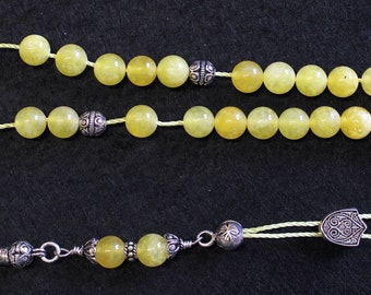 Greek Komboloi Yellow Jade Beads & Sterling Silver Parts