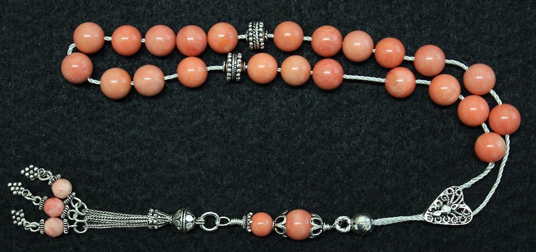 Komboloi De Luxe Peau D'ange Rose Corail & Argent Sterling - Fait Main Suisse - Neuf Avec étiquettes