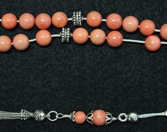 Luxury Greek Komboloi Pink Angel Skin Coral and Sterling Silver
