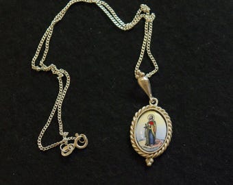 Vintage Enameled Medal Hand Painted Miniature of St. Paul  in Hand made Sterling Silver Frame w Sterling Silver Chain- V.Rare