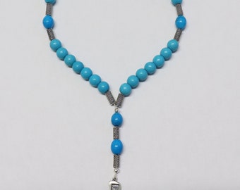 Anglican Episcopal Rosary  Prayer Beads Blue Turquoise and Sterling Silver