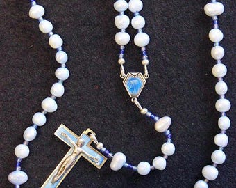 Catholic Rosay Prayer Beads Sky Blue Fresh Water Pearls