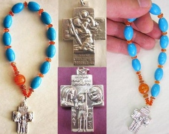 Catholic Rosary Chaplet Turquoise, Carnelian and Sterling Silver