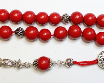 Greek Komboloi Red Coral & Sterling Silver