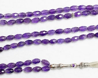 Islamic Prayer Beads 99 Faceted Amethyst and Sterling Silver - Rare