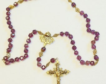 1920's. Amethyst & Filigree Vermeil Spanish Catholic Rosary - Collector's