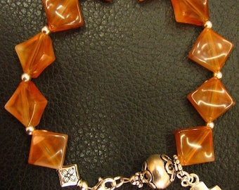 Catholic Rosary Bracelet Vintage Cognac Amber Resin and Sterling Silver