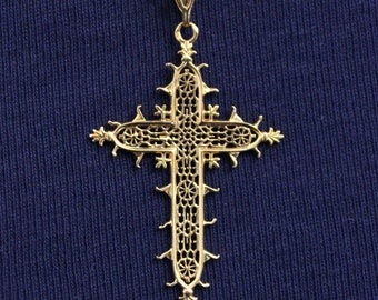 Solid 18K Gold Filigree Cross Pendant Medal of the Estaing Bridge - Rare & Exquisite