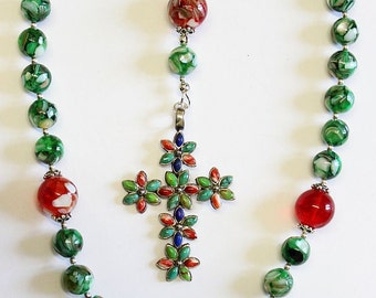 Beaded CHOTKI KOMBOSKINI : Mother-of-Pearl, Amber, Sterling and Gemstones - ORTHODOX Rosary