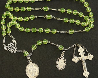 Large Vintage Uranium Glass and Sterling Catholic Rosary, Rare 1917 Collectible, Unique Antique Religious Prayer Beads, Cross Necklace