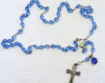 Catholic Vintage Rosary New Old Stock Blue Crystal Sterling Silver  Exquisite Series No41