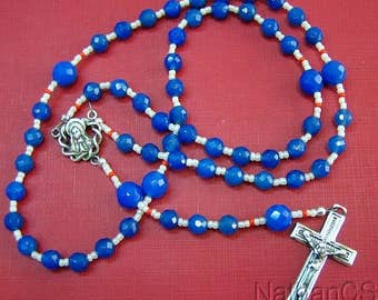 Catholic Rosary Gebetskette Faceted Blue Agate & Sterling Silver