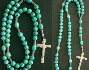 Catholic Rosary Prayer Beads Turquoise & Sterling Silver