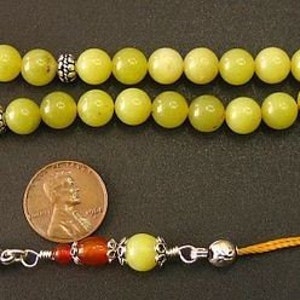 Greek Komboloi Olive Jade, Carnelian and Sterling Silver