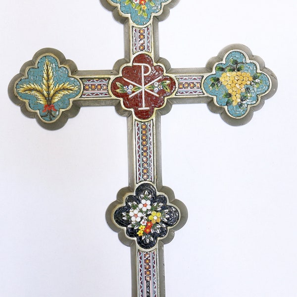 Antique Micro Mosaic Cross - Crucifix - Italian Grand Tour Large item- Exquisite