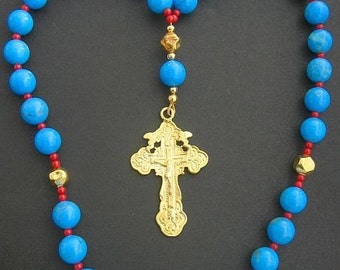 Beaded CHOTKI KOMBOSKINI Turquoise Coral Vermeil - ORTHODOX Rosary