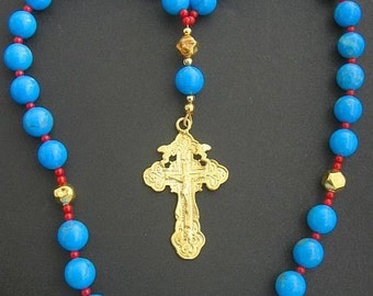 Beaded CHOTKI KOMBOSKINI Turquoise Coral Vermeil - ORTHODOX Rosary