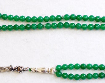 Islamic Prayer Beads Tesbih Gebetskette 99 Green Jade Beads & Sterling Silver